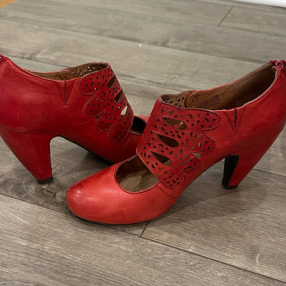 Miz Mooz Red Leather Button-Accent Heels